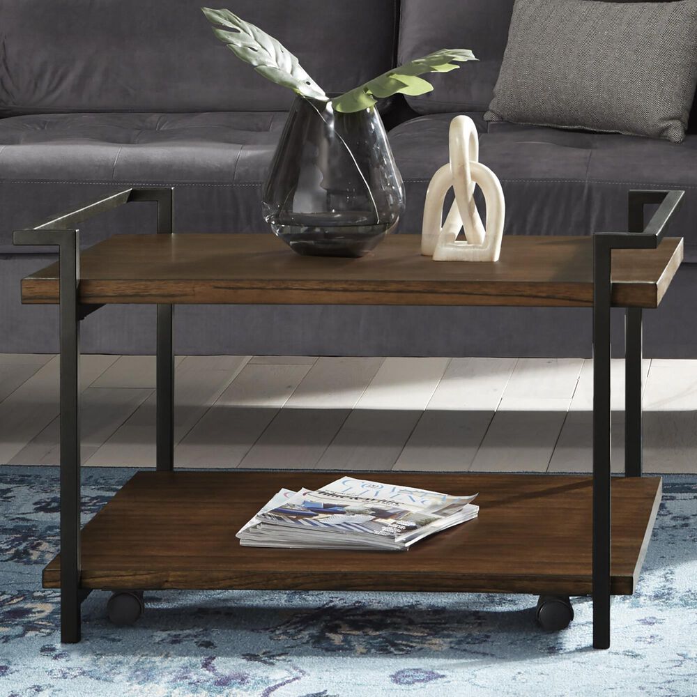 Null Rectangular Cocktail Table in Brown Cherry and Antique Brass, , large