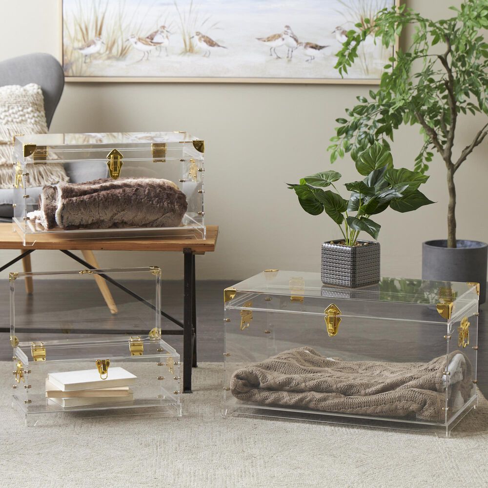 Maple and Jade 3-Piece Storage Decorative Trunk Set in Clear, , large