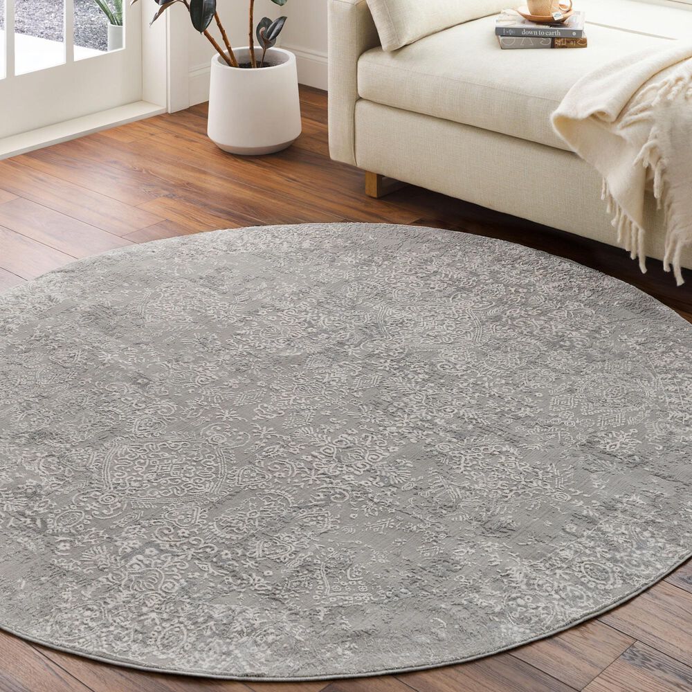 Surya Aisha AIS-2306 5&#39;3&quot; Round Light Gray and Off-White Area Rug, , large