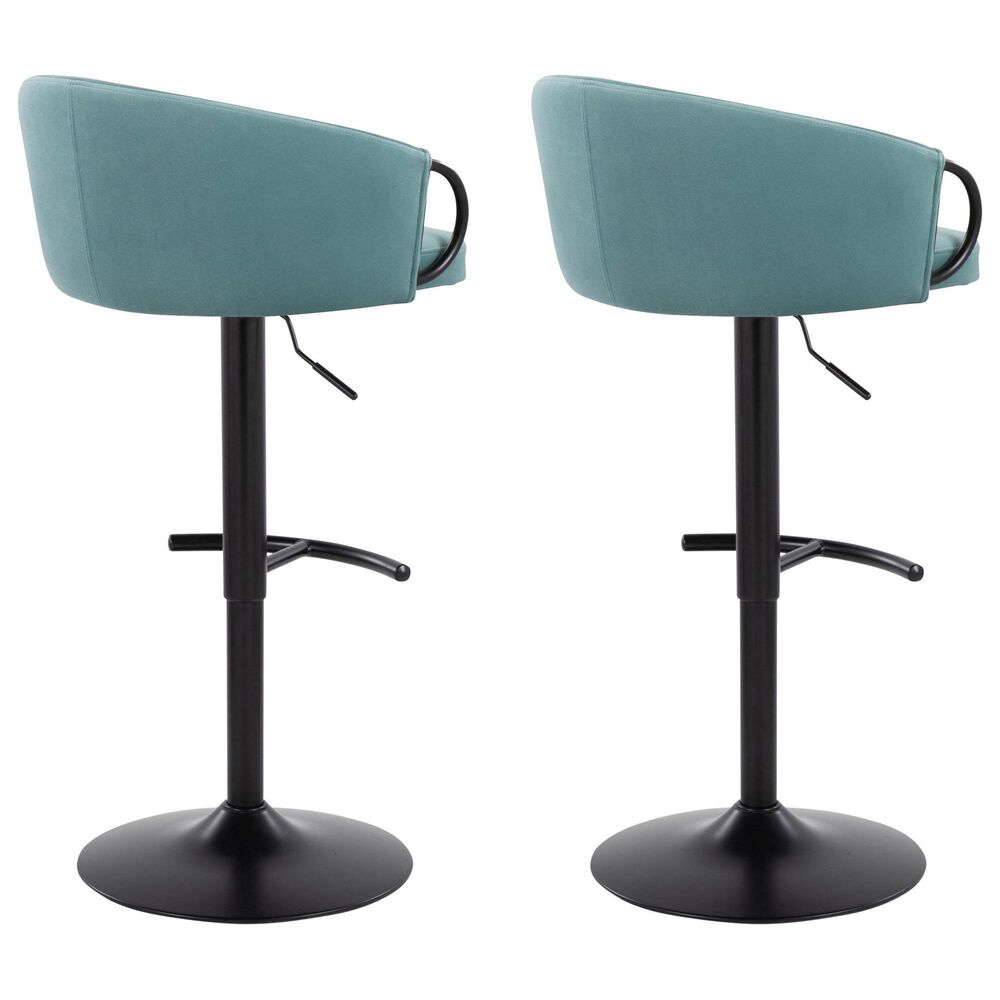 LumiSource Claire Swivel Adjustable Barstool with Light Blue Velvet Upholstery in Black (Set of 2), , large