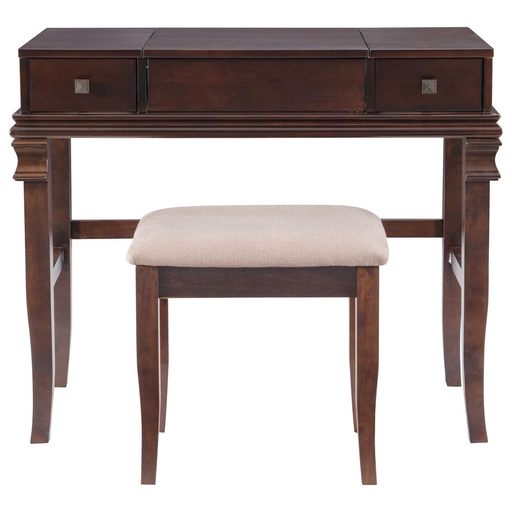 Linon Home Decor Angela Vanity with Stool in Walnut, , large