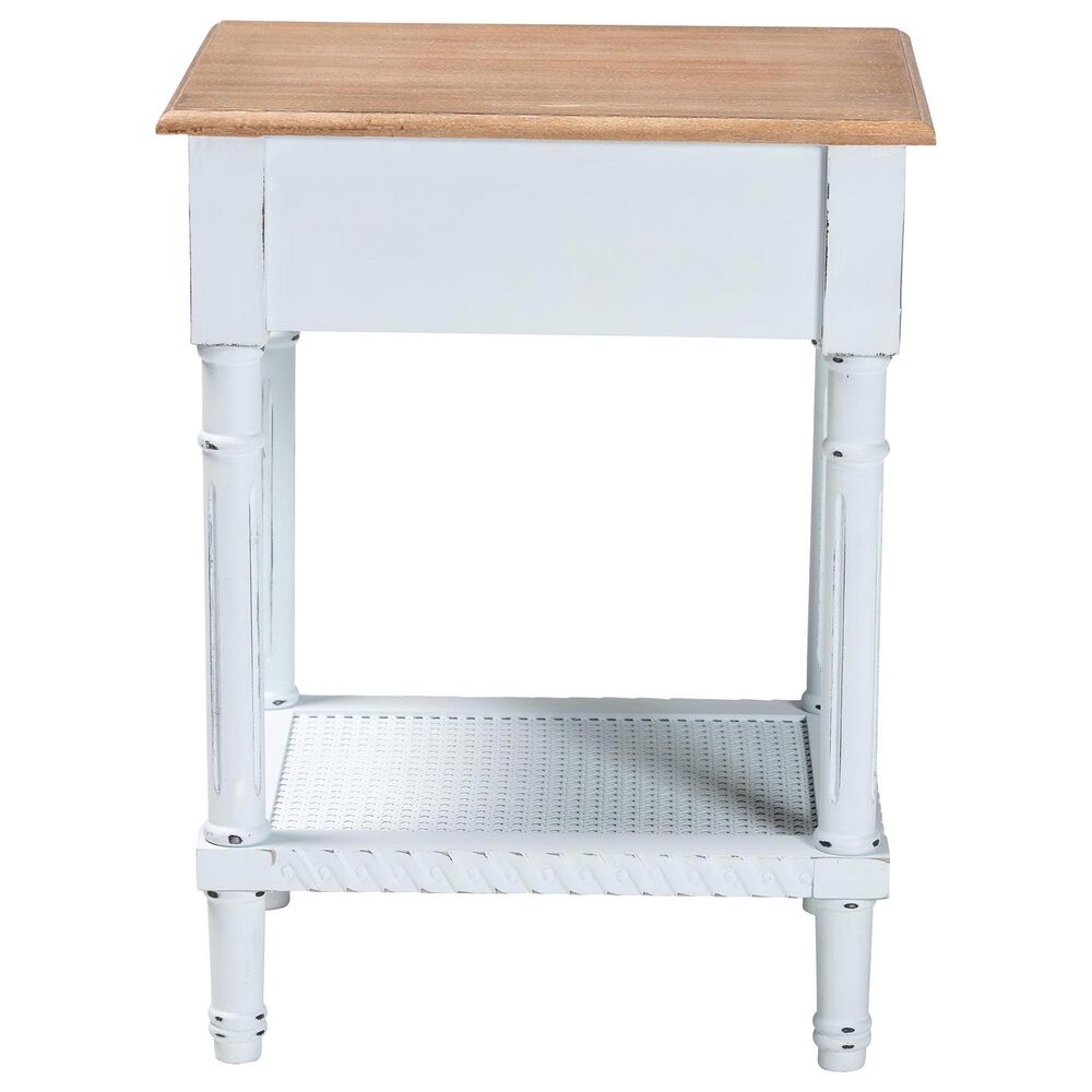 Baxton Studio Legrand 1-Drawer End Table in White and Natural Brown, , large