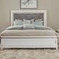 Belle Furnishings Reflections Queen Panel Bed with Gray Upholstered in Pearl White and Rhinestone, , large