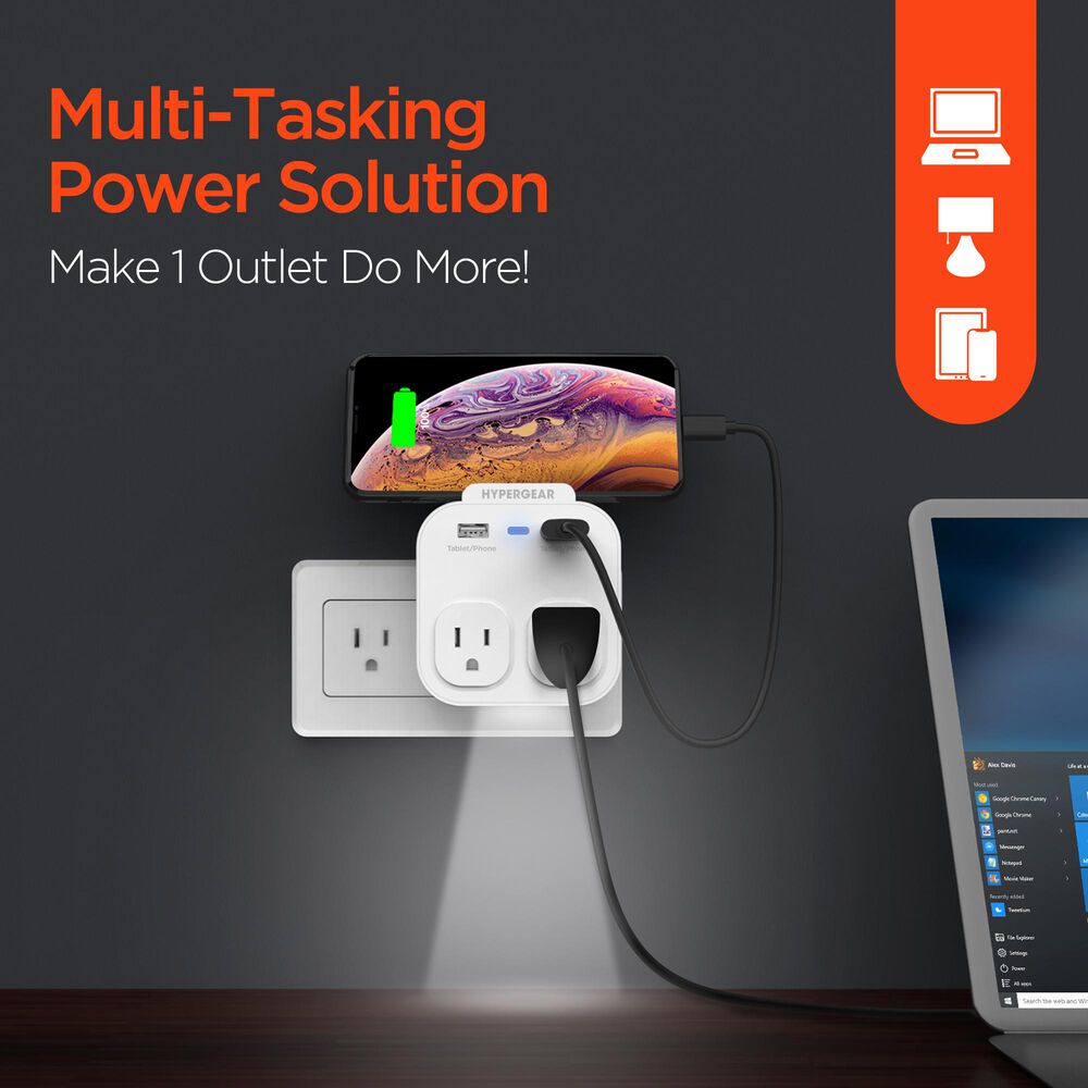 Hypercel Multi Outlet with Dual USB Adapter in White, , large