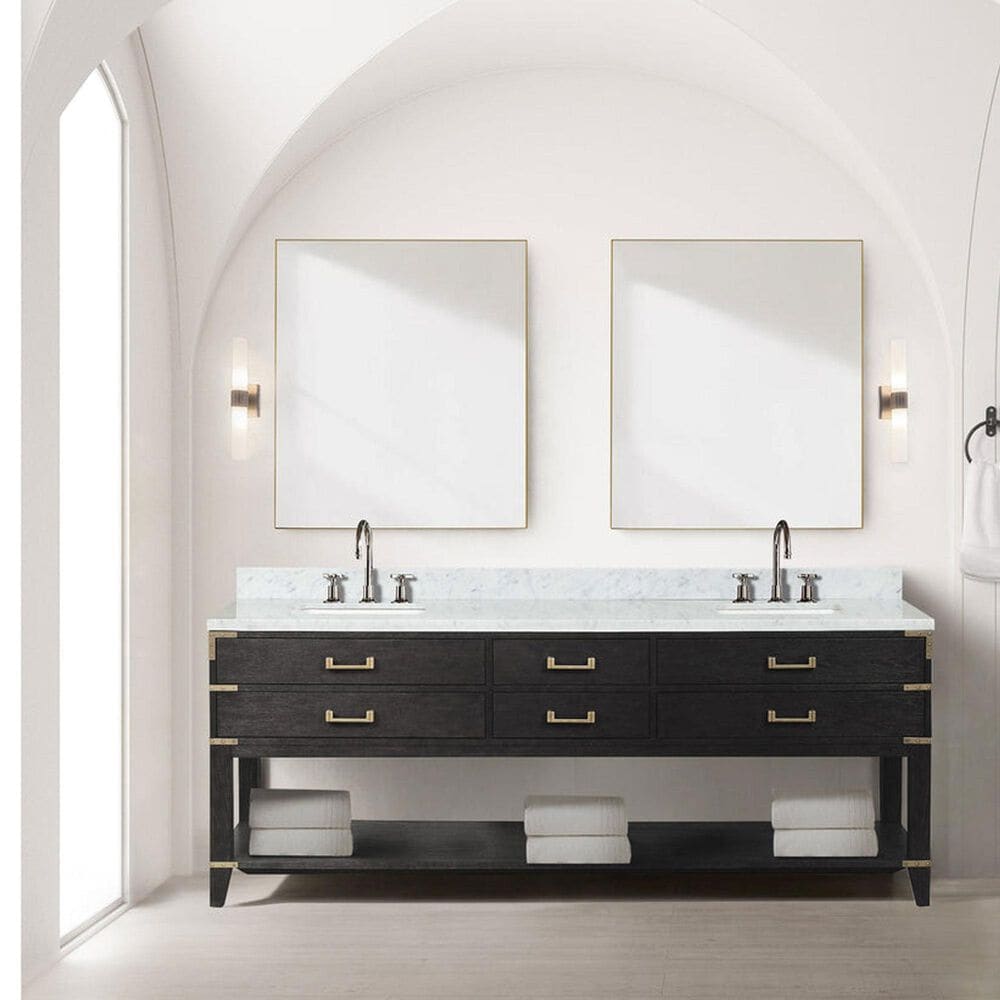 Lexora Home Norwalk 84&quot; Double Bathroom Vanity in Black Oak with White Cultured Marble Top  and Rectangle Sink, , large