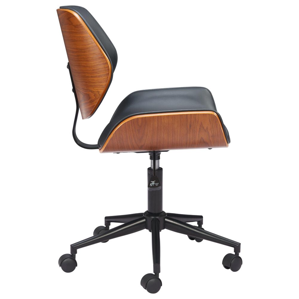 Zuo Modern Flex Low Back Office Chair with Black Faux Leather in Black and Walnut, , large