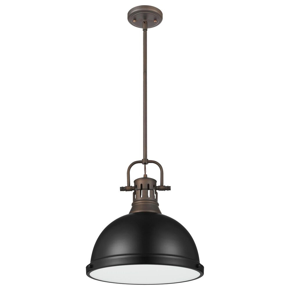 Golden Lighting Duncan 1-Light Pendant with Rod and Matte Black Shade in Rubbed Bronze, , large