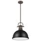 Golden Lighting Duncan 1-Light Pendant with Rod and Matte Black Shade in Rubbed Bronze, , large