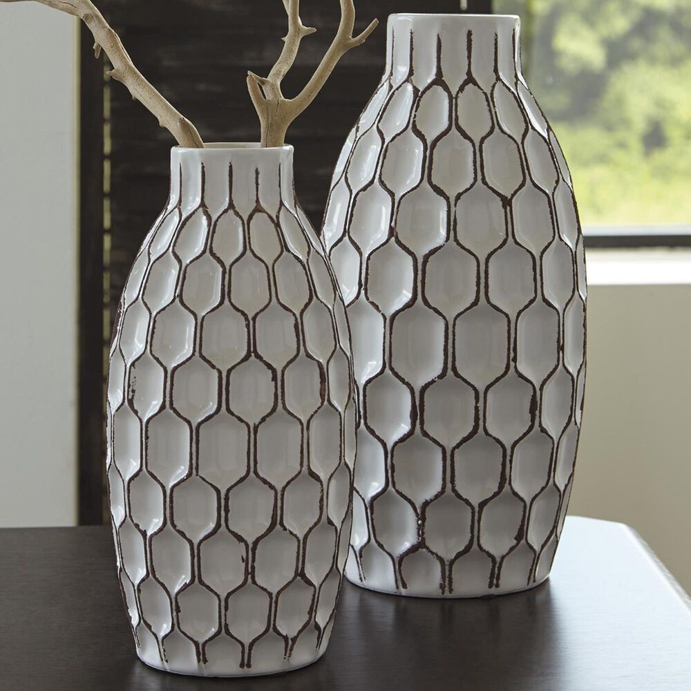 Ashley Dionna Vase in White and Brown - Set of 2, , large