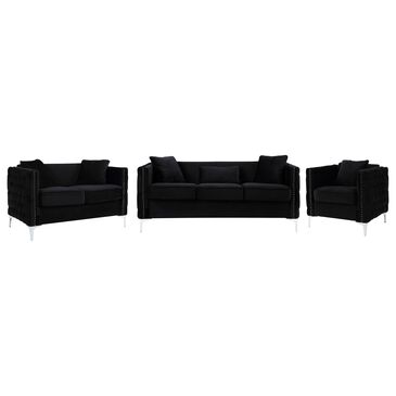 Hearth and Haven Bayberry 3-Piece Stationary Living Room Set in Black Velvet, , large
