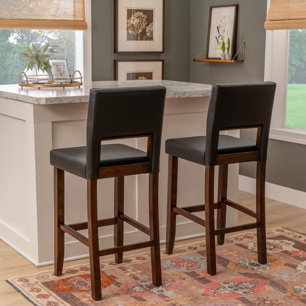 Linon Home Decor Vega Bar Stool with Black Cushion in Espresso, , large