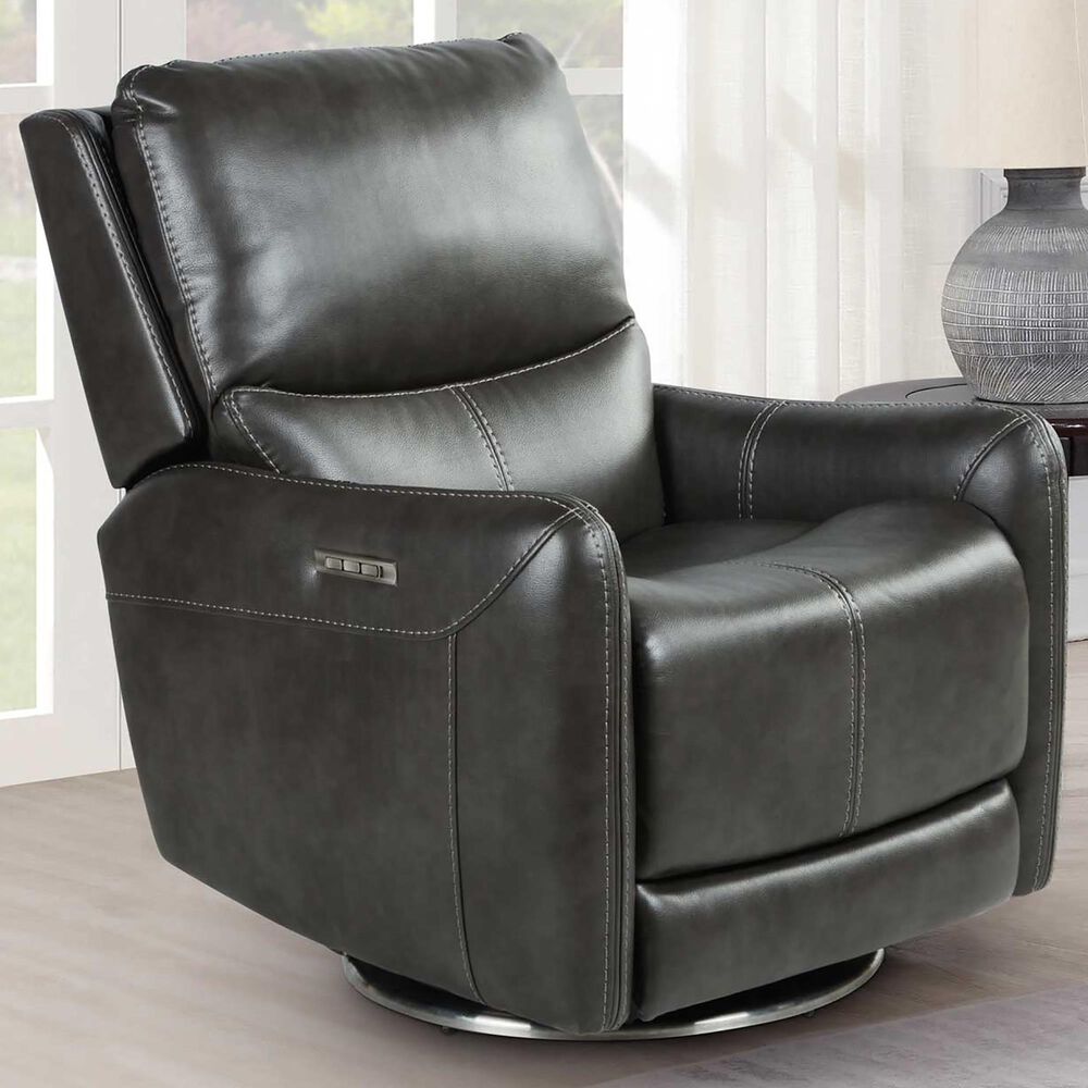 Steve Silver Athens Triple Power Swivel Recliner in Charcoal, , large