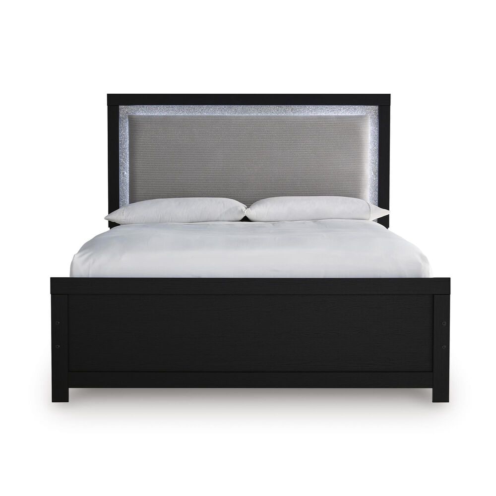 Ashley Maeling King Upholstered Panel Bed in Matte Black with LED Light, , large