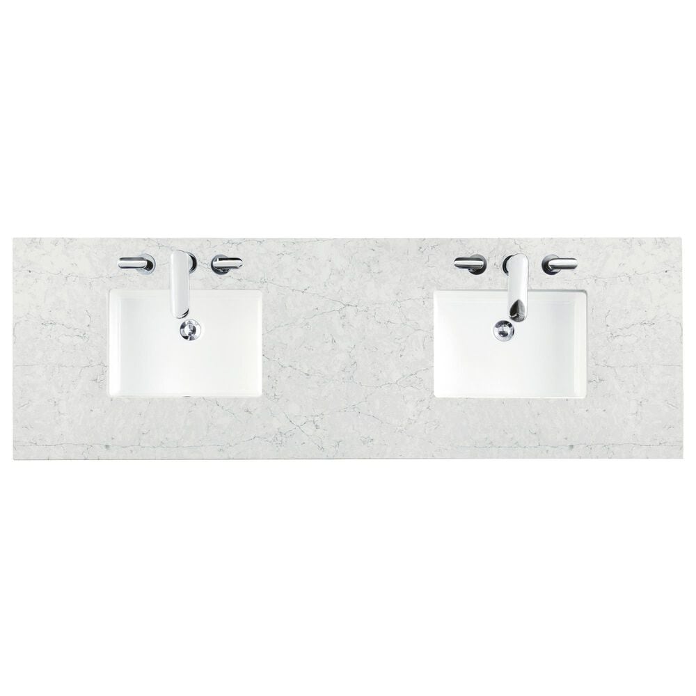 James Martin Vanities Laurent 72&quot; Double Bathroom Vanity in Light Natural Oak with 3 cm Eternal Jasmine Pearl Quartz Top and Rectangular Sinks, , large