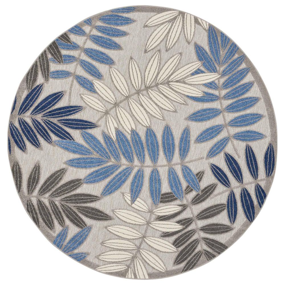 Nourison Aloha Floral 7"10" Round Grey and Blue Indoor/Outdoor Area Rug, , large