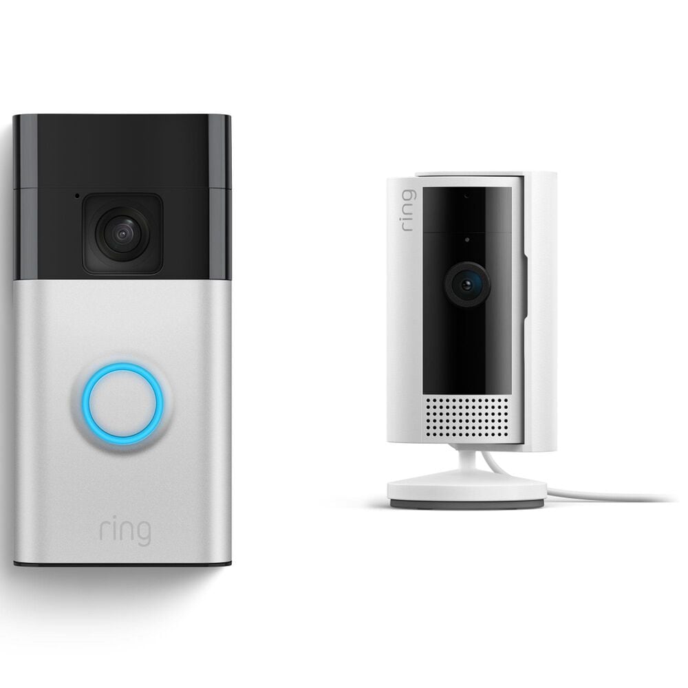 Ring Battery Doorbell and Indoor Cam Set in Satin Nickel and White, , large