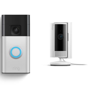 Ring Battery Doorbell and Indoor Cam Set in Satin Nickel and White, , large