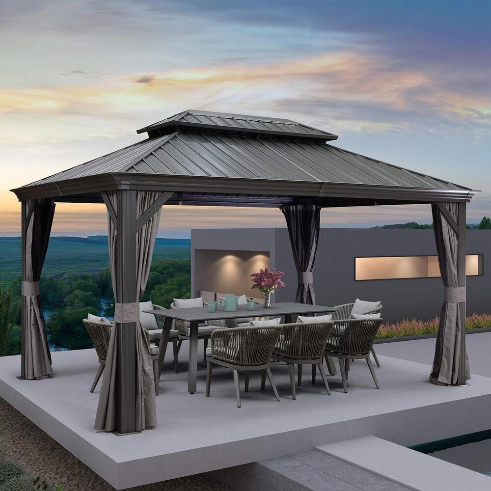 HOMLUX 14-ft x 10-ft Permanent Hardtop Gazebo Gray Gazebo with Hardtop Roof (Screen Included), , large
