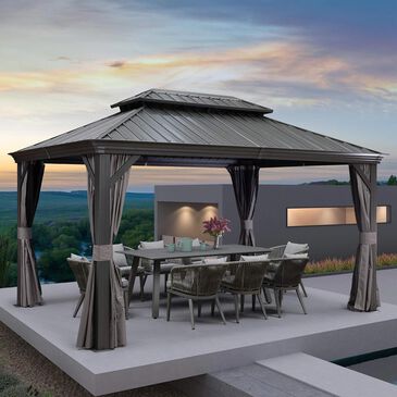 HOMLUX 14-ft x 10-ft Permanent Hardtop Gazebo Gray Gazebo with Hardtop Roof (Screen Included), , large
