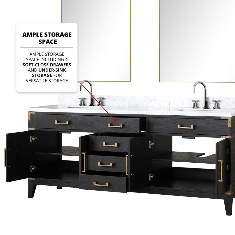 Lexora Home Laurel 80&quot; Double Bathroom Vanity in Black Oak with White Quartz Top and Rectangular Sinks, , large