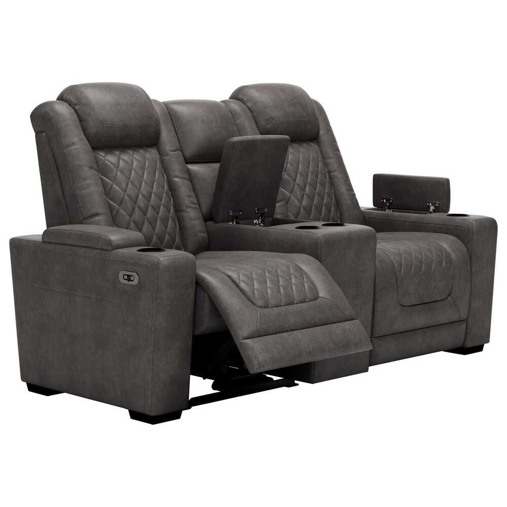 Signature Design by Ashley HyllMont Power Recliner Console Loveseat with Power Headrest in Gray, , large