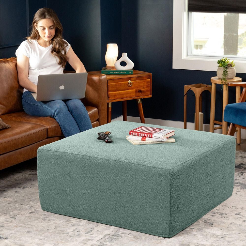 Jaxx Fairlie Boucle Fabric Ottoman in Green, , large