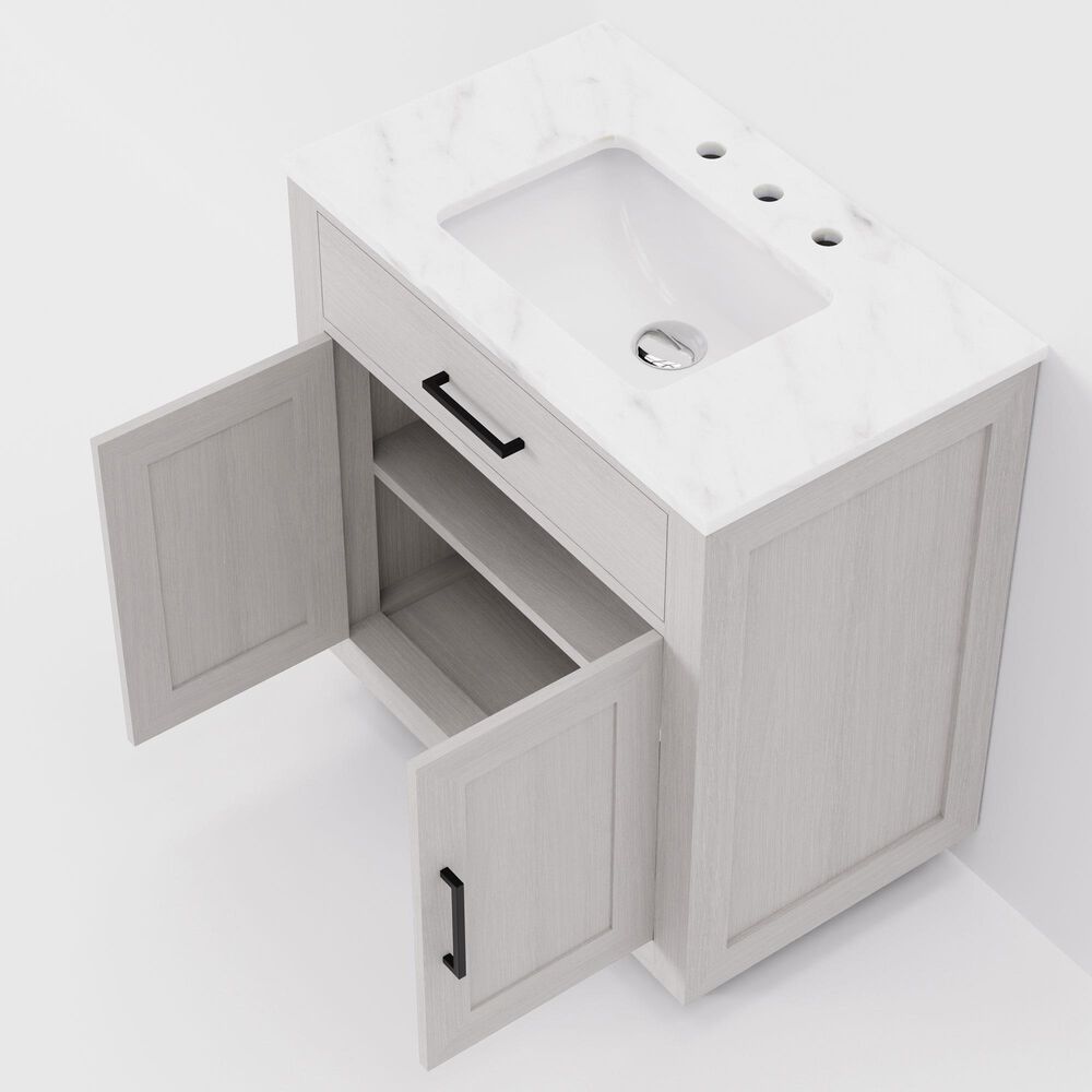 Lexora Home Abbey 30" Single Bathroom Vanity in White Oak with 2 cm White Carrara Marble Top and Rectangular Sink, , large