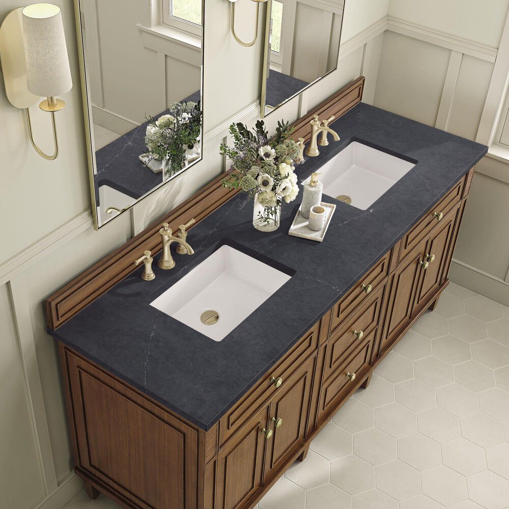 James Martin Vanities Lorelai 72&quot;Double Vanity in Mid-Century Walnut with 3 cm Charcoal Soapstone Quartz Top, , large