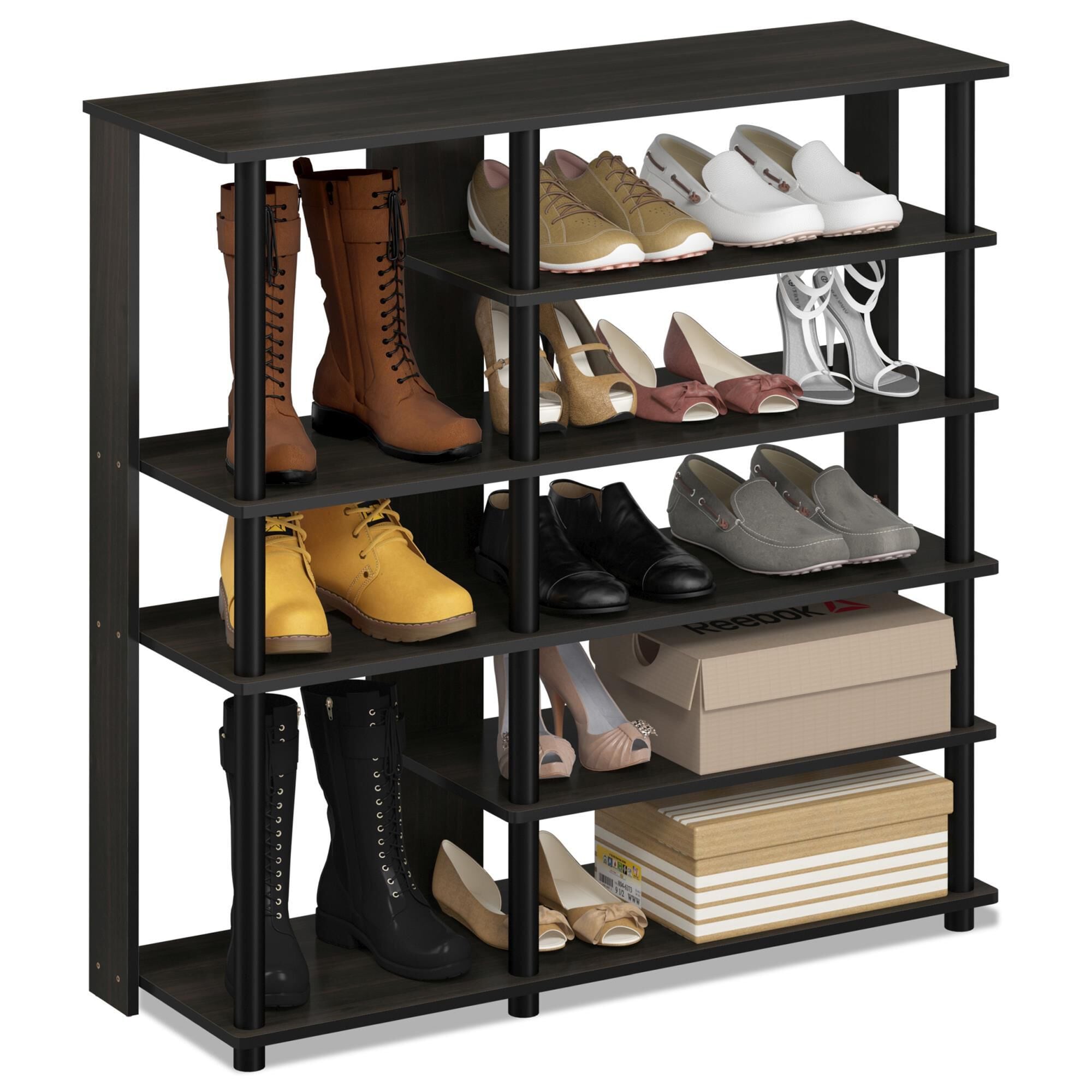 HOMLUX 6-Tier Shoe Rack in Espresso and Black