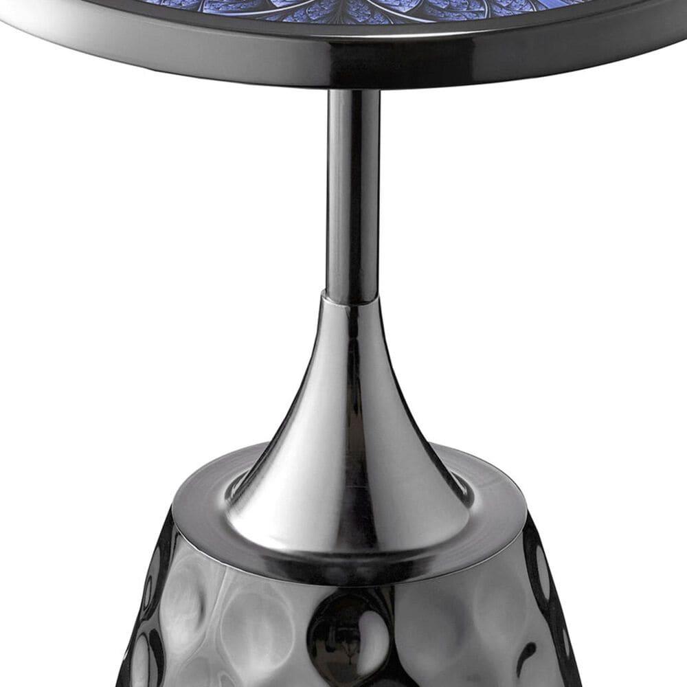 Furniture of America Gleam Round End Table in Black Nickel and Radiating Blue, , large