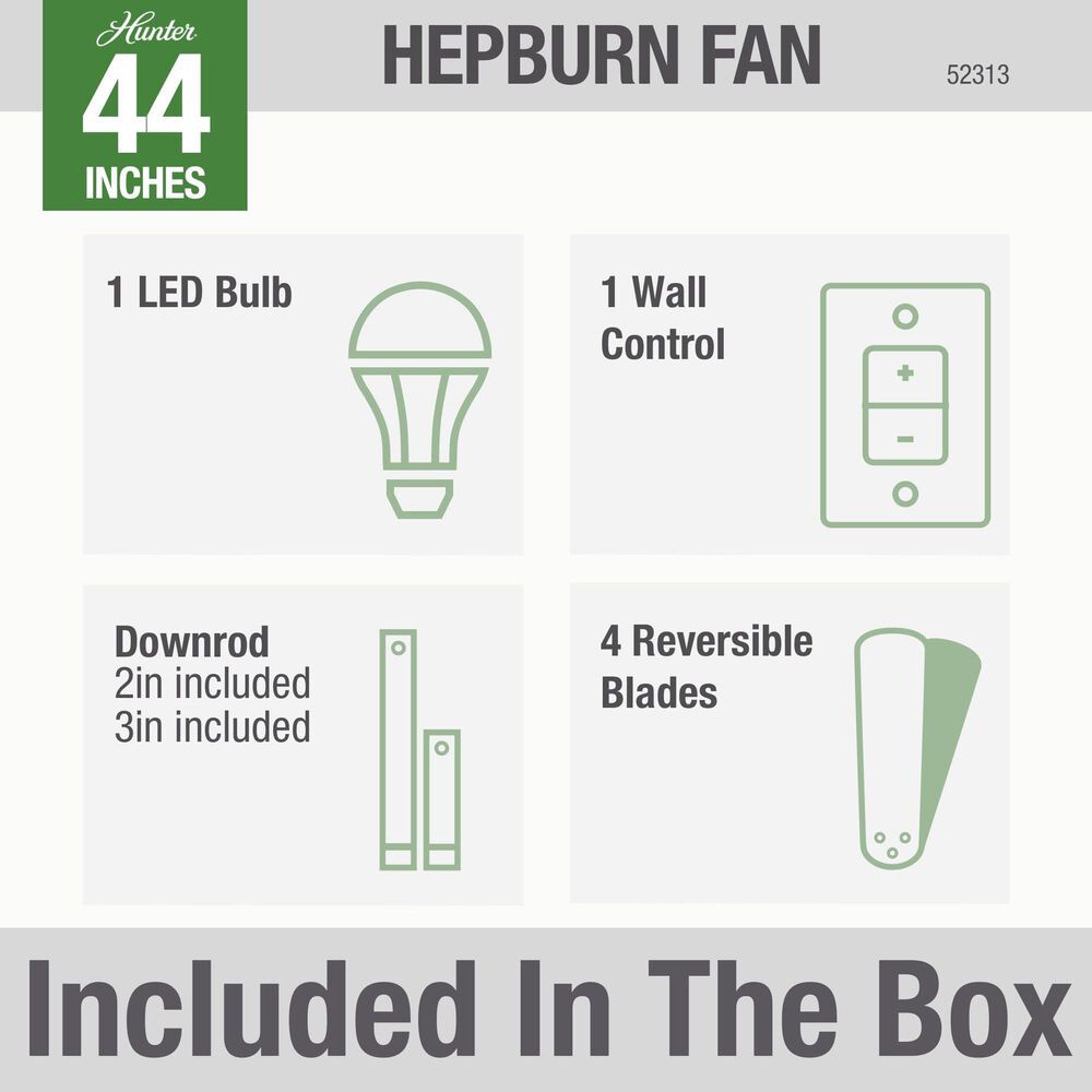 Hunter Hepburn 44&quot; Ceiling Fan with LED Light in Modern Brass, , large