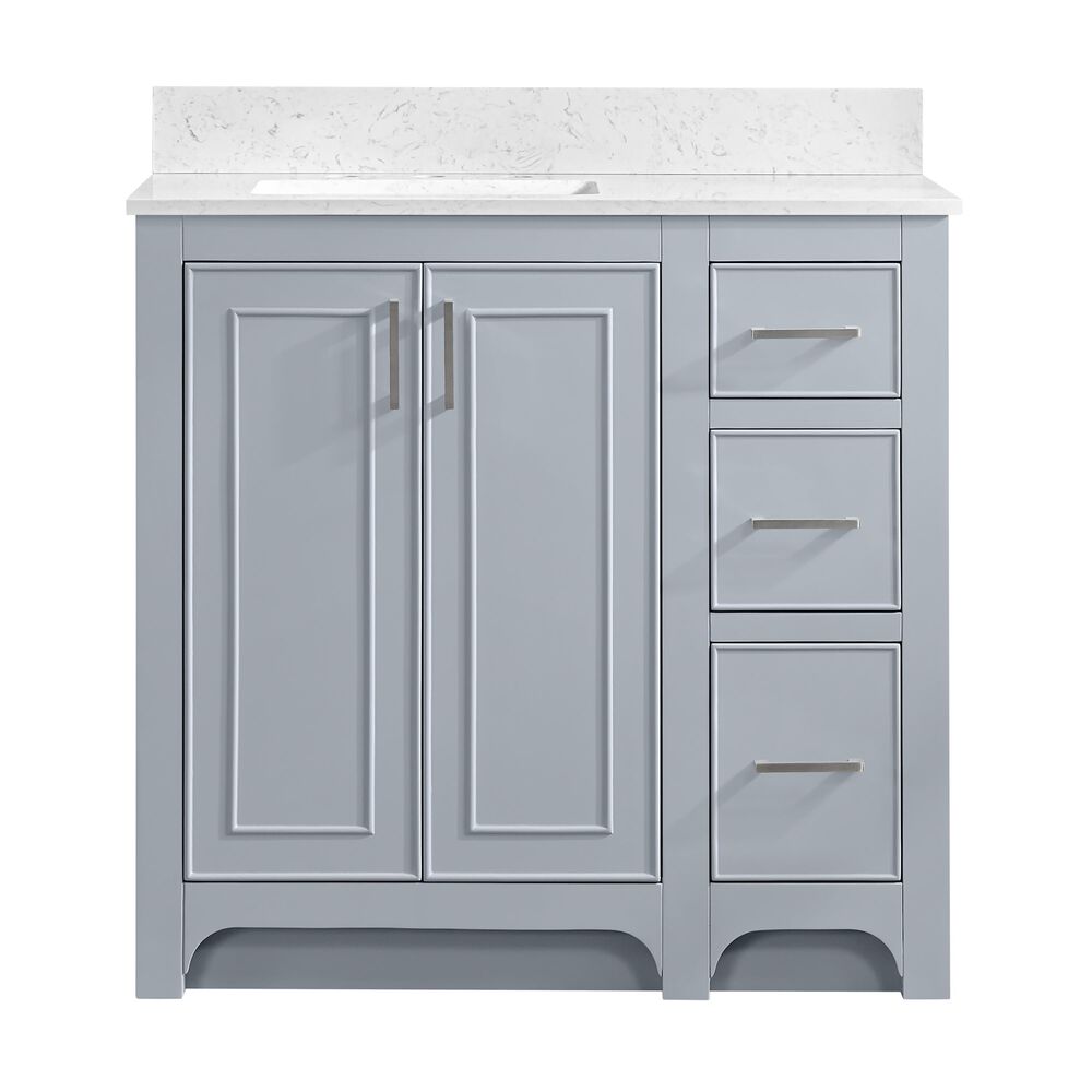 37B Lucerne 36" Single Bathroom Vanity Cabinet in Soft Blue with Marble Top and Backsplash, , large