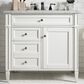 James Martin Vanities Brittany 36" Single Bathroom Vanity in Bright White with 3 cm Carrara White Marble Top and Rectangle Sink, , large