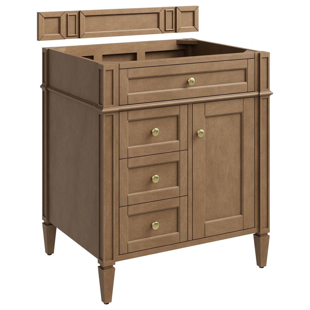 James Martin Brittany 30" Single Bathroom Vanity in Pecan with 3 cm White Zeus Silestone Top and Rectangular Sink, , large