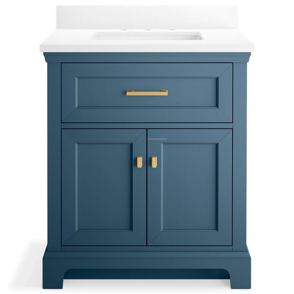 Kohler Charlemont 30&quot; Single Bathroom Vanity in Tidal Blue with 3 cm White Quartz Top and Rectangular Sink, , large