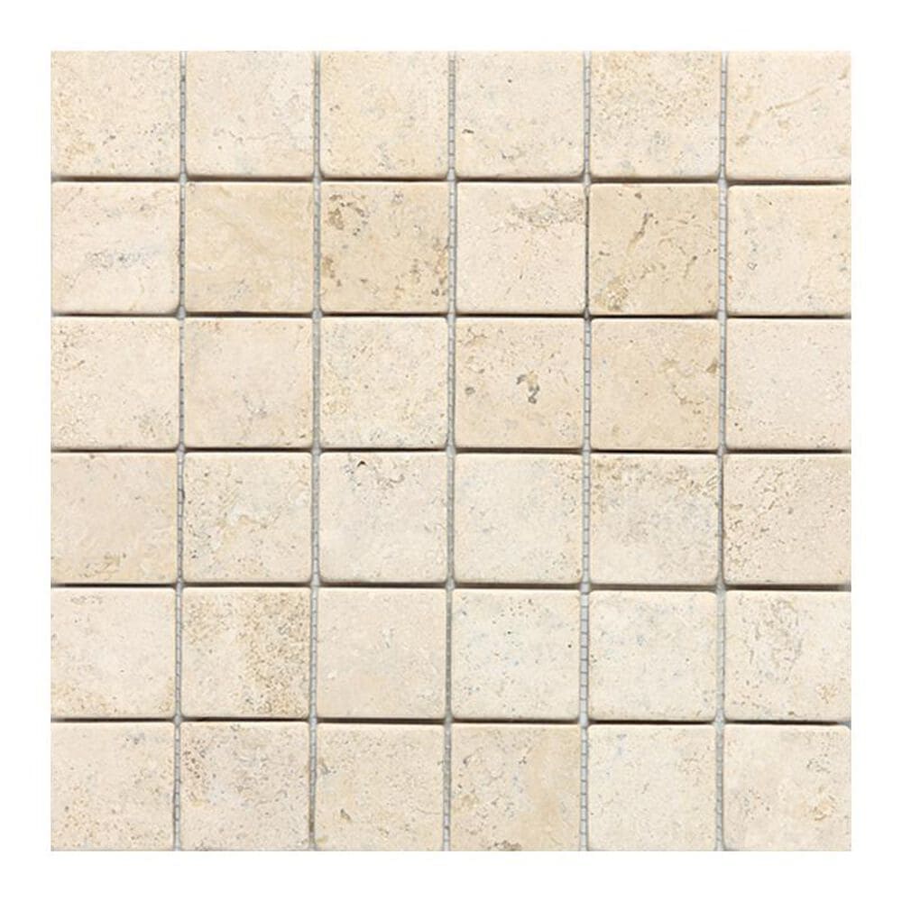 Dal-Tile Travertine 2" x 2" Tumbled Mosaic Tile in Baja Cream, , large