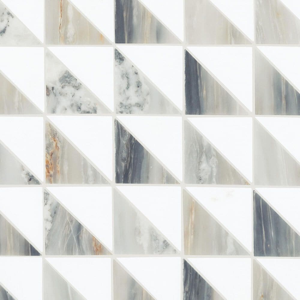Dal-Tile Gamma Azure Blend 12"" X 12"" TRIANGLE Natural Stone Mosaic Sheet, , large
