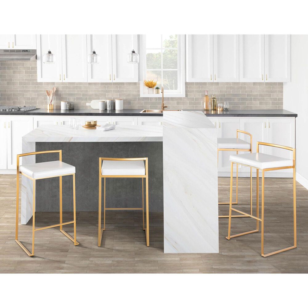 Lumisource Fuji Stackable Barstool with White Faux Leather in Gold &#40;Set of 2&#41;, , large