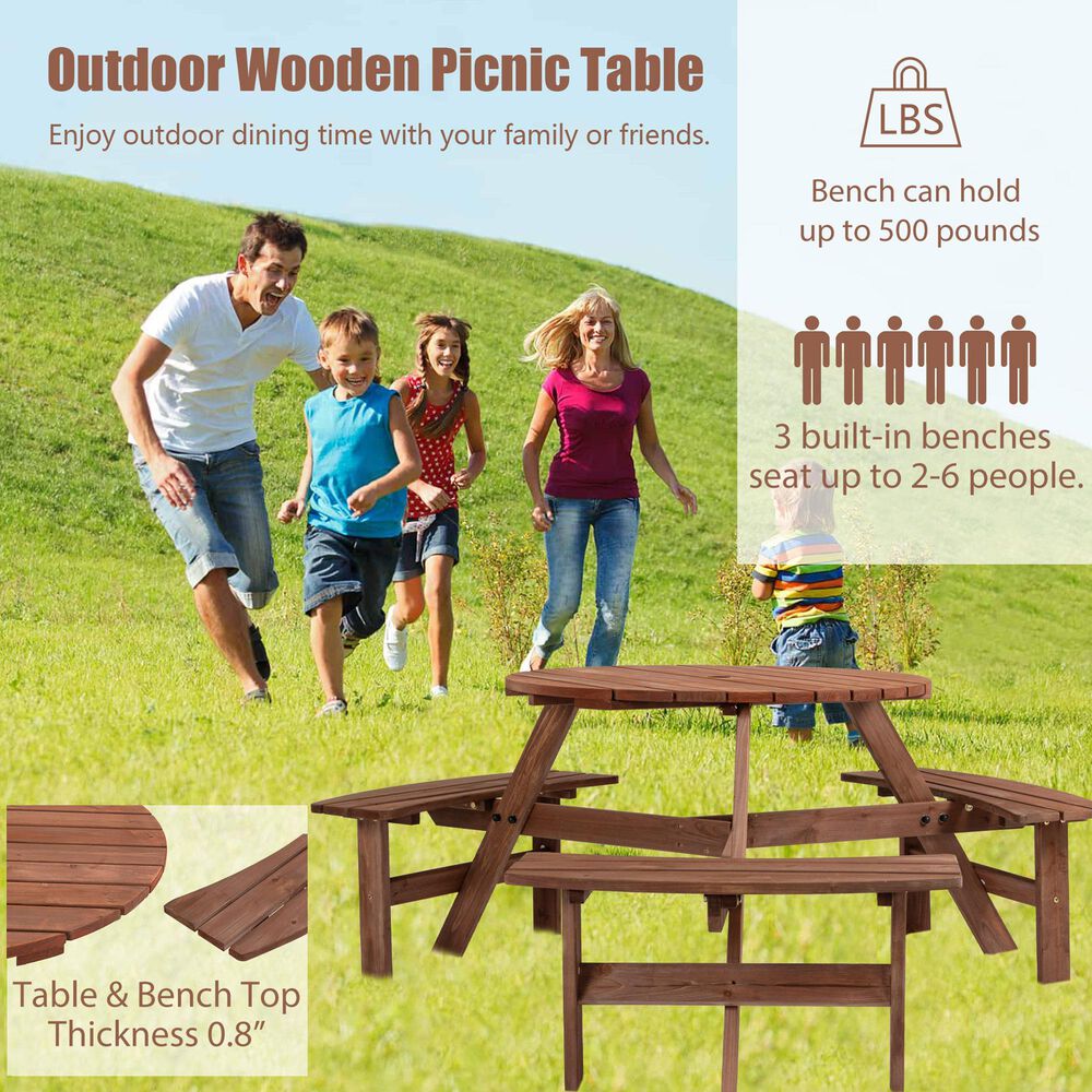 Hearth and Haven 4-Piece Patio Picnic Table with Benches in Brown, , large