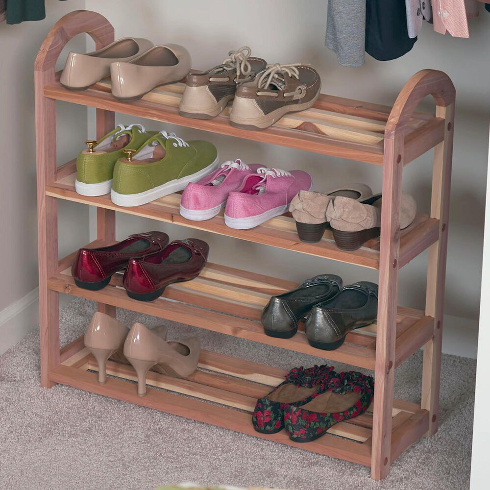 Household Essentials CedarFresh 4-Tier Cedar Shoe Rack in Brown, , large
