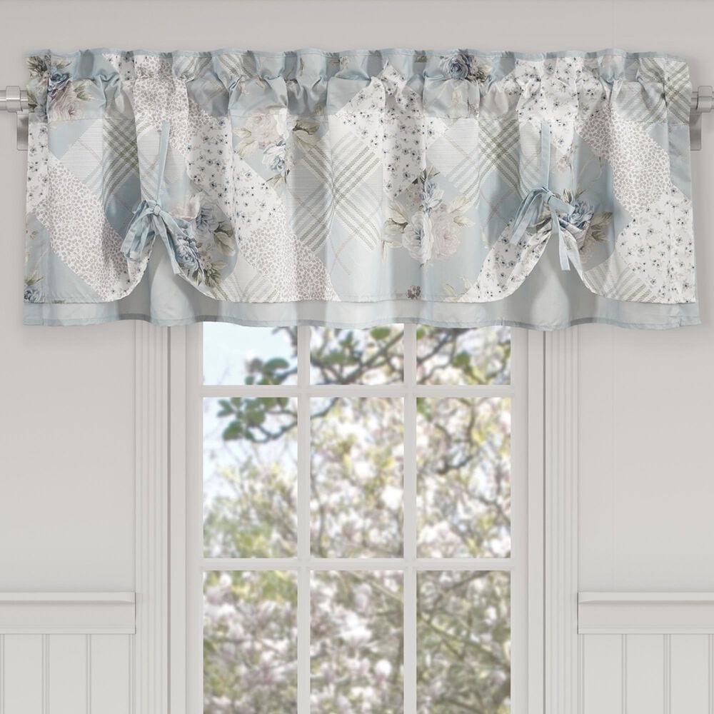 Royal Court Bungalow 72&quot; x 18&quot; Tie Up Window Valance in Spa Blue and White, , large