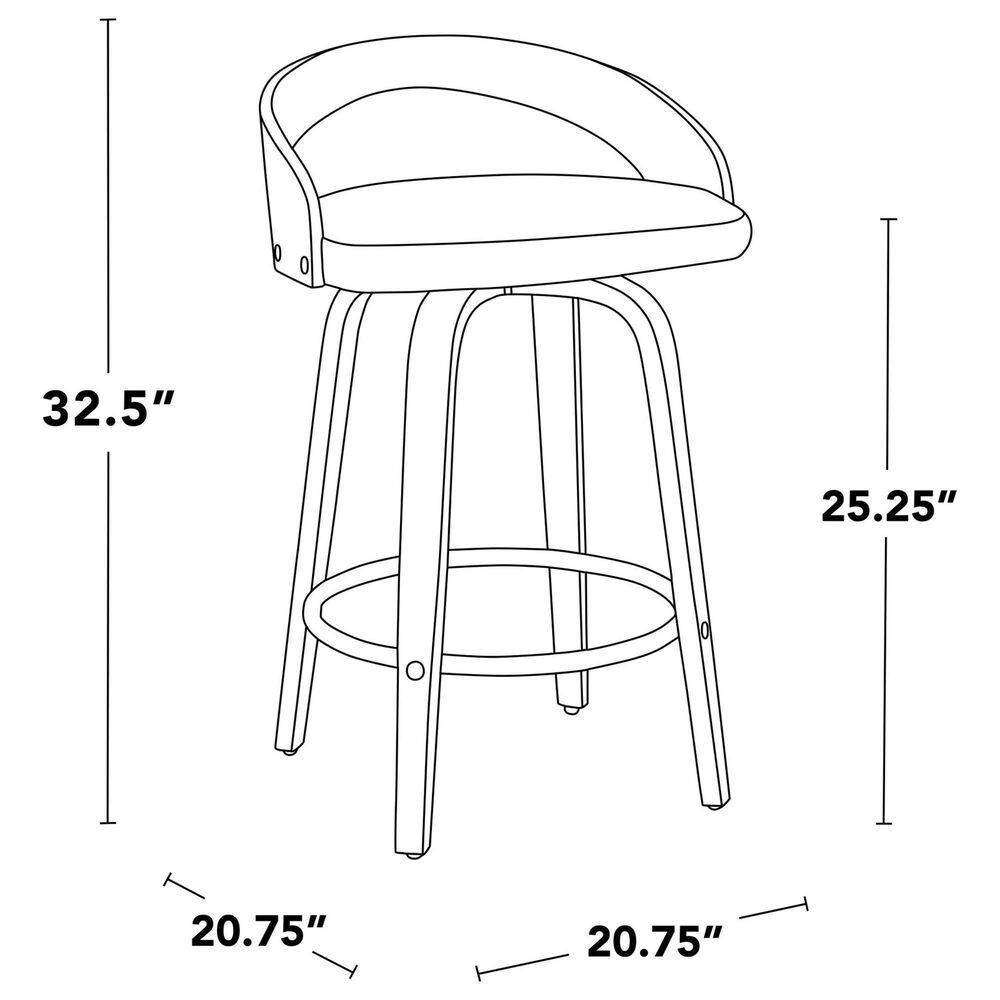 LumiSource Grotto Swivel Counter Stool with Black Velvet Upholstery in Walnut Wood and Black (Set of 2), , large