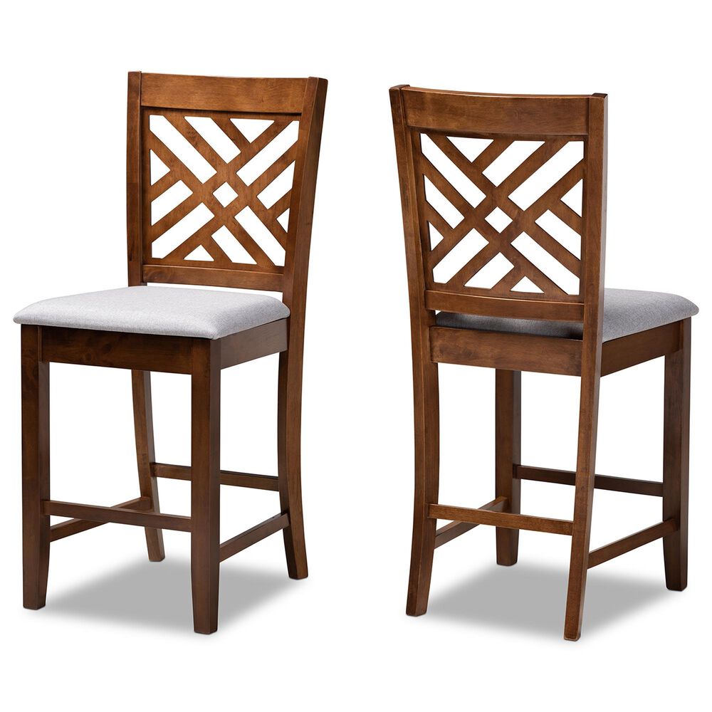 Baxton Studio Caron Counter Height Pub Chair with Grey Cushion in Walnut Brown (Set of 2), , large