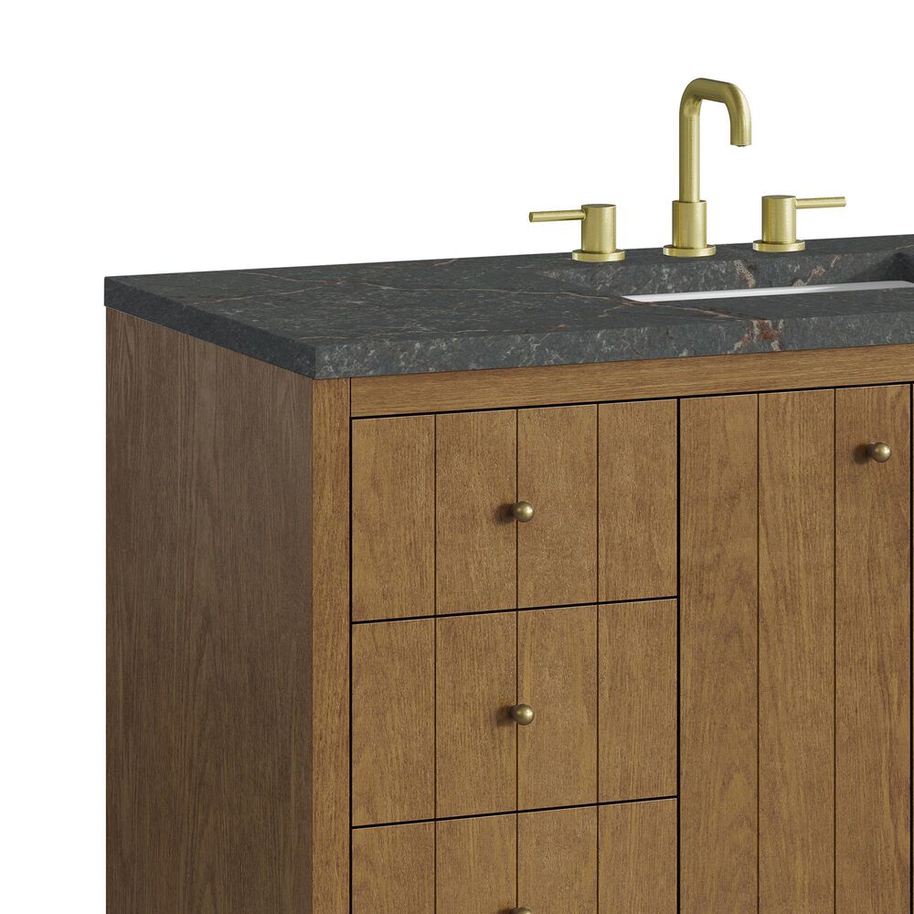 James Martin Hudson 48" Single Bathroom Vanity in Honey Oak with 3 cm Parisien Bleu Silestone Top, Rectangular Sink and FreePower Wireless Charger, , large