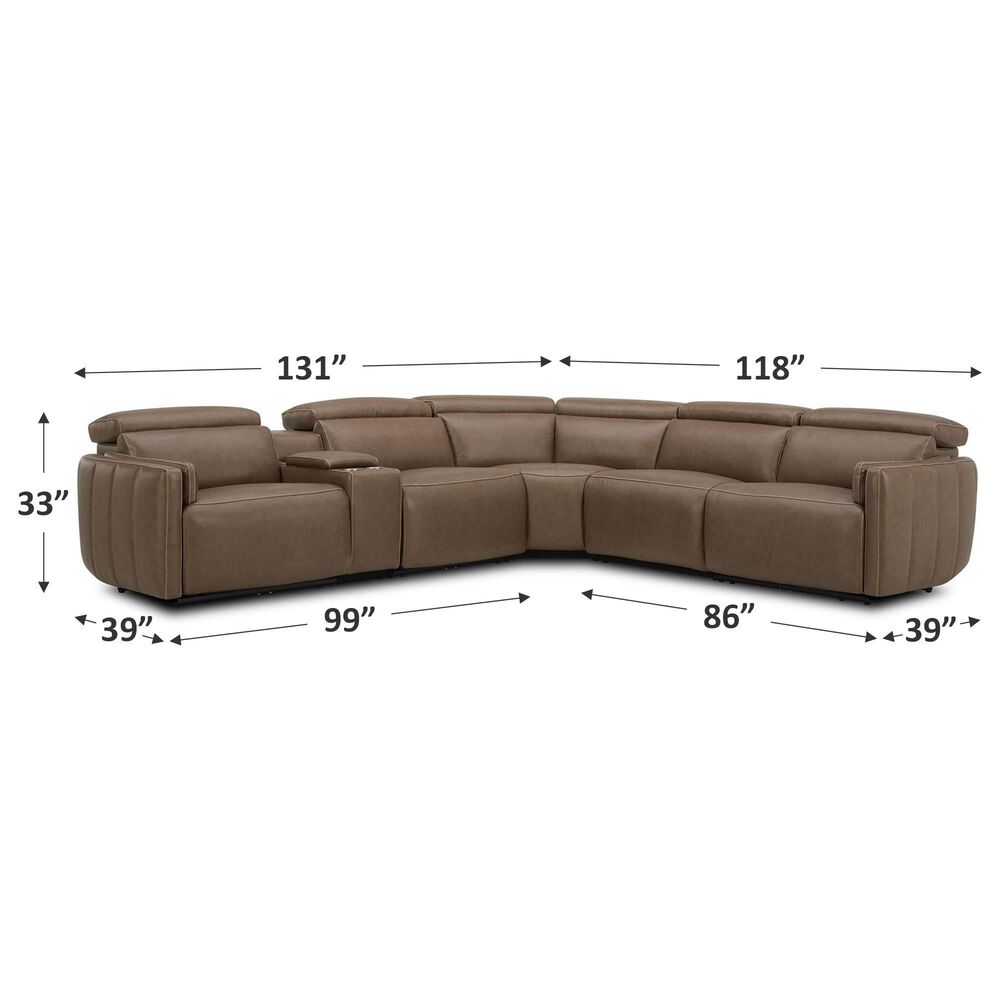 Interlochen 6-Piece Power Reclining Leather Sectional with Power Headrest in York Chestnut, , large