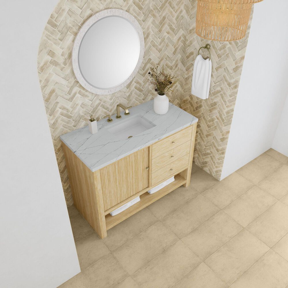 James Martin Vanities Marigot 48" Single Bathroom Vanity in Sunwashed Oak with 3 cm Ethereal Noctis Quartz Top, Rectangular Sink and FreePower Wireless Charger, , large