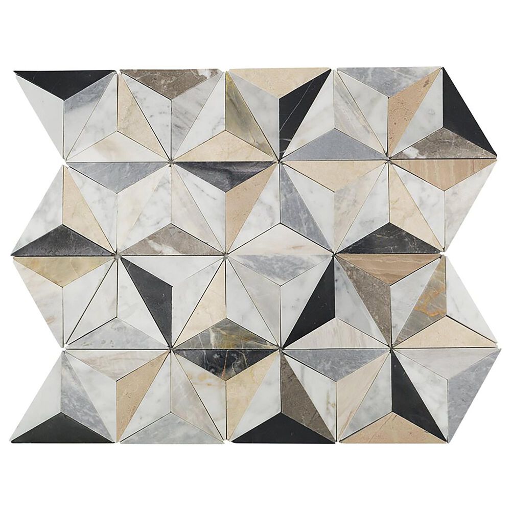 Soho Studio MJ Geotech Carrara, Sky Gray and Botticino 14" x 16" Marble Mosaic Sheet, , large