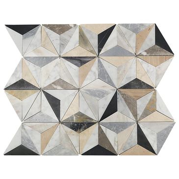 Soho Studio MJ Geotech Carrara, Sky Gray and Botticino 14" x 16" Marble Mosaic Sheet, , large