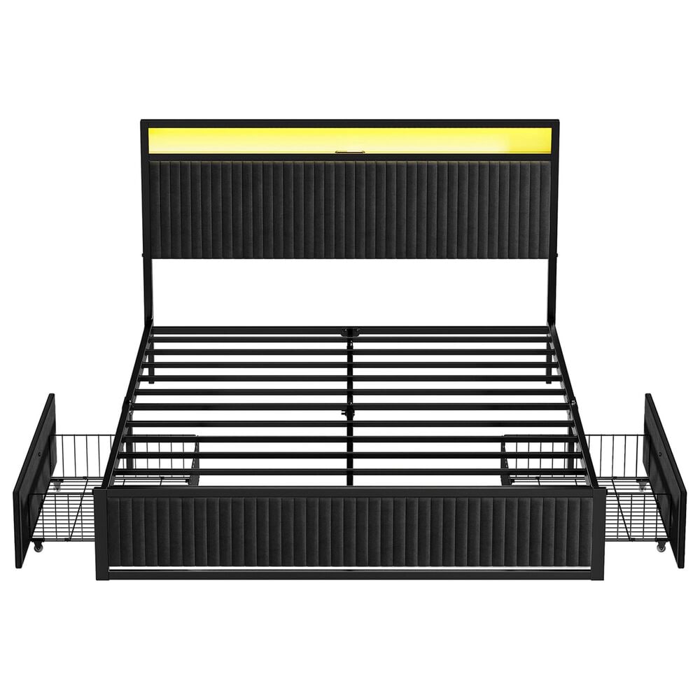 HOMLUX Full Upholstered Platform Storage Bed Frame in Black, , large