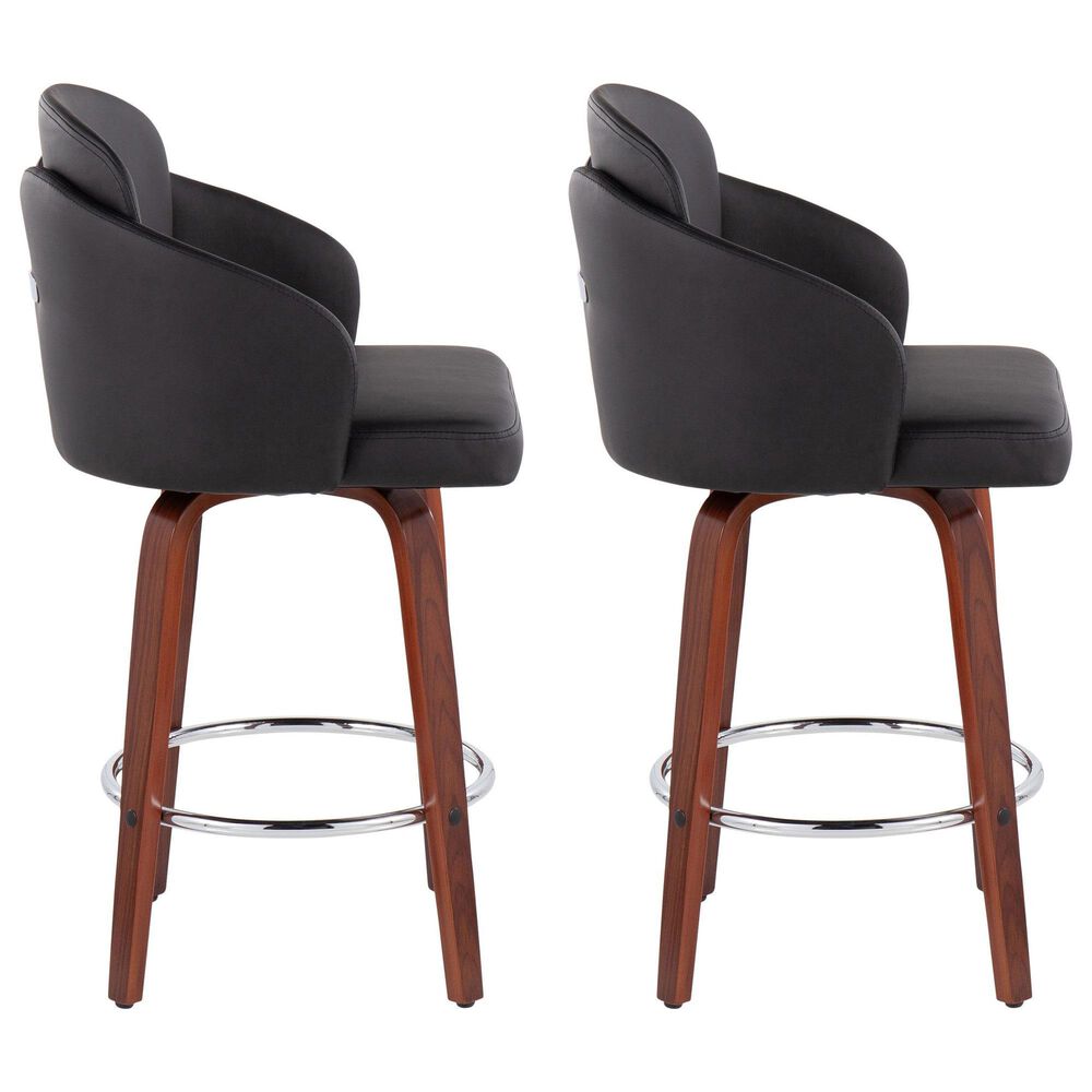 LumiSource Dahlia Swivel Counter Stool with Black Faux Leather Upholstery in Walnut and Chrome (Set of 2), , large